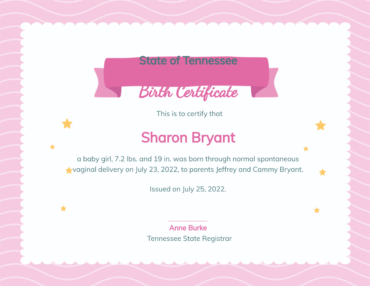Girl Birth Certificate Template