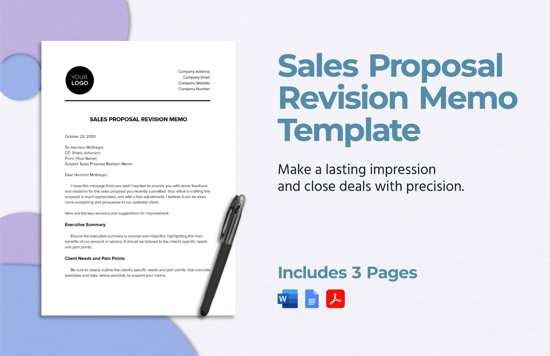 Sales Proposal Revision Memo Template in Word, Google Docs, PDF