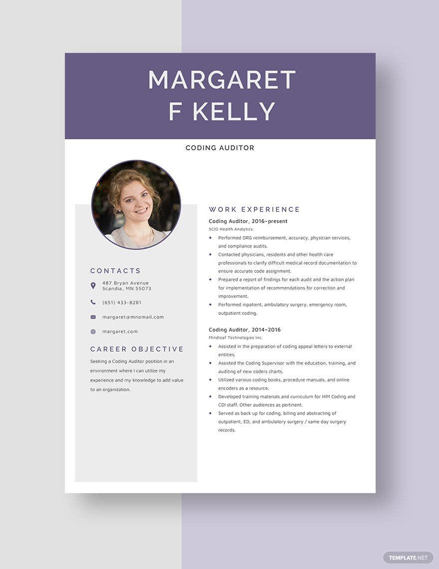 Free Coding Auditor Resume Template