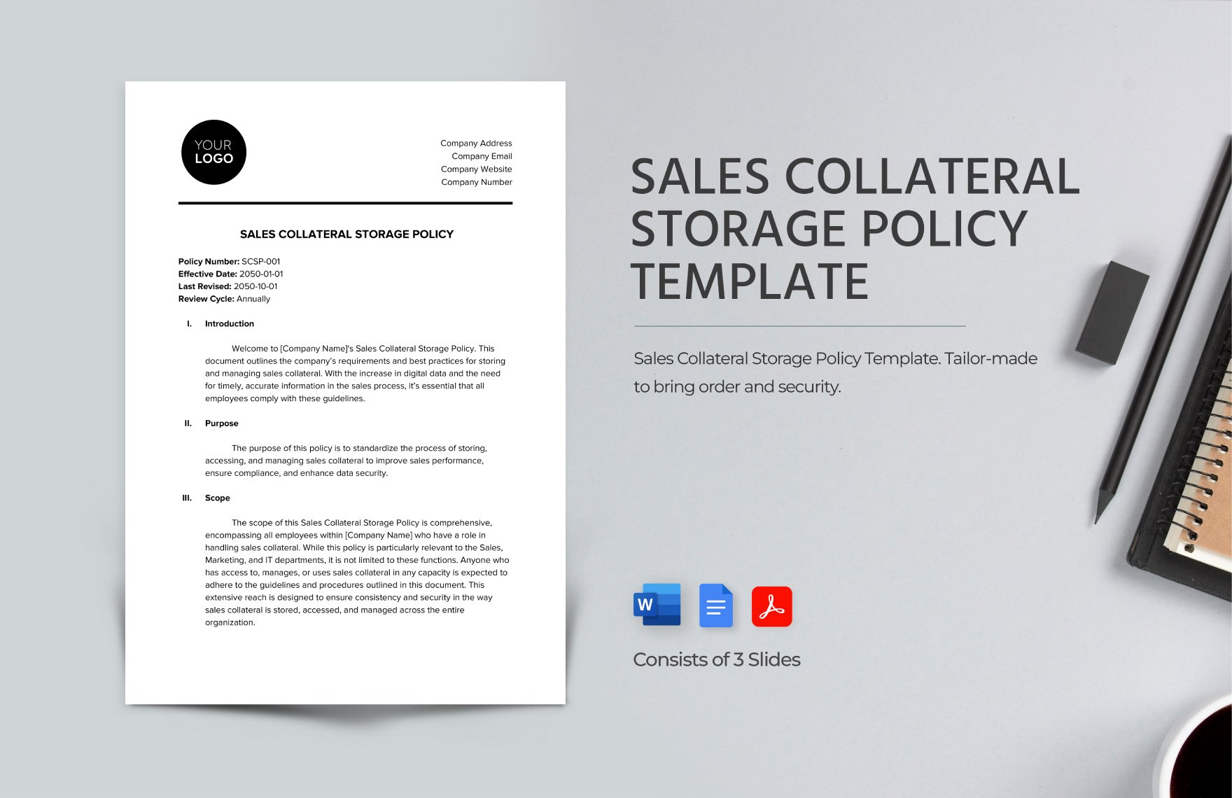 Sales Collateral Storage Policy Template in Word, Google Docs, PDF