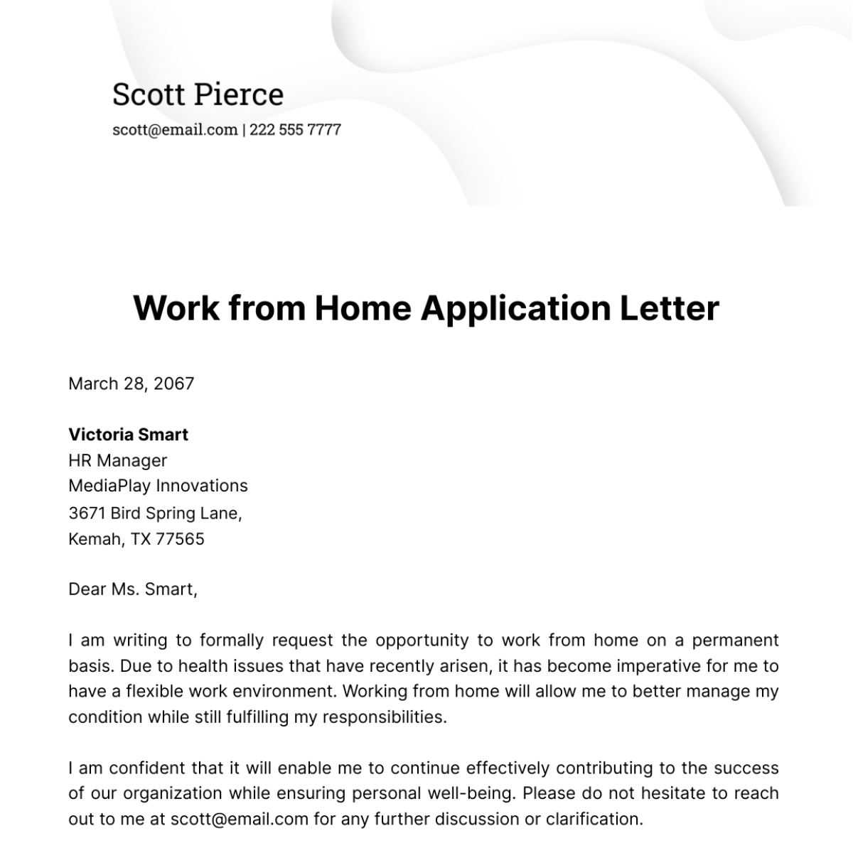 Work from Home Application Letter Template