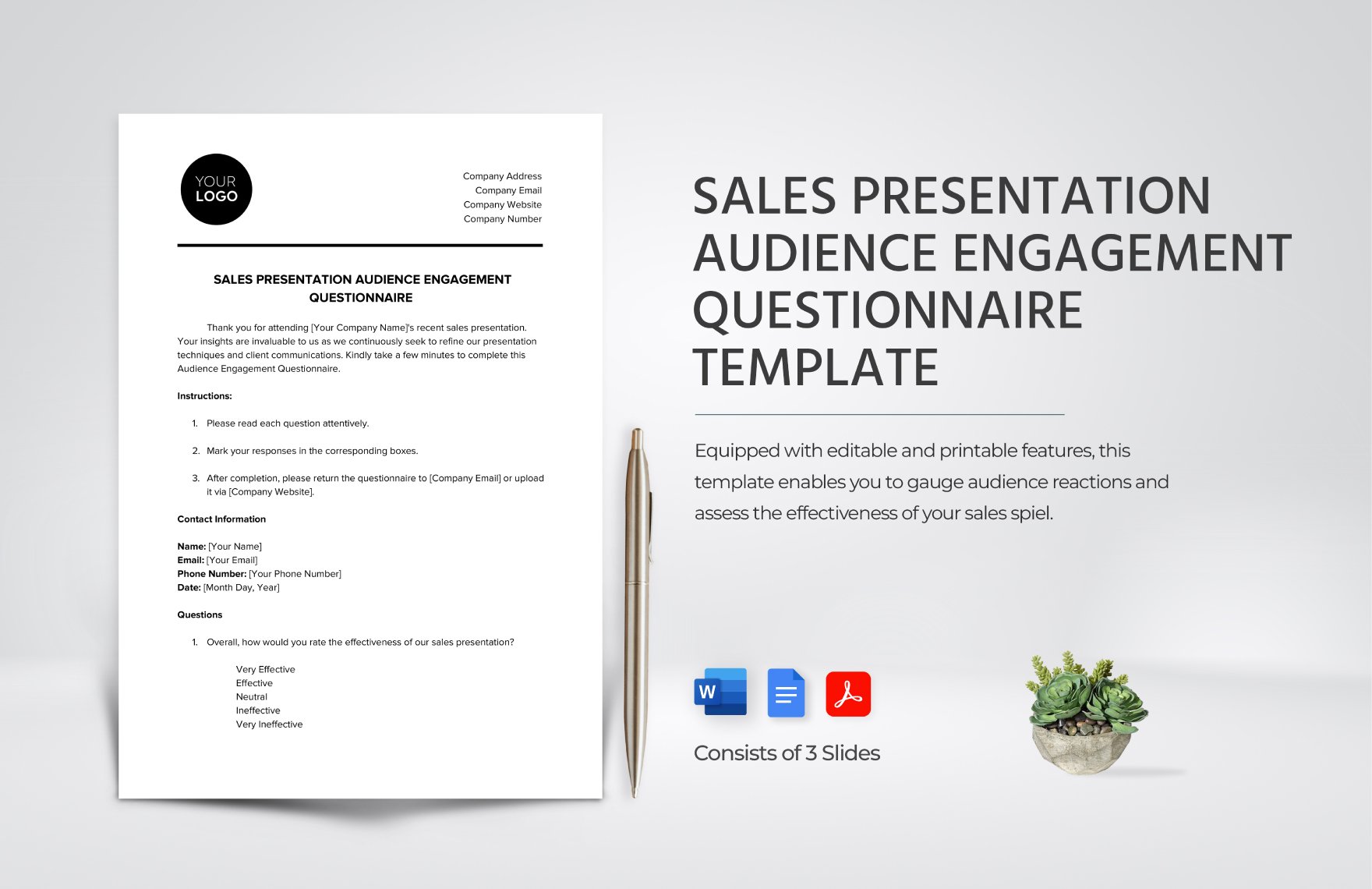 Sales Presentation Audience Engagement Questionnaire Template in Word, Google Docs, PDF