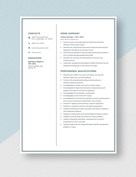 Coding Manager Resume/CV Template - Word | Apple Pages