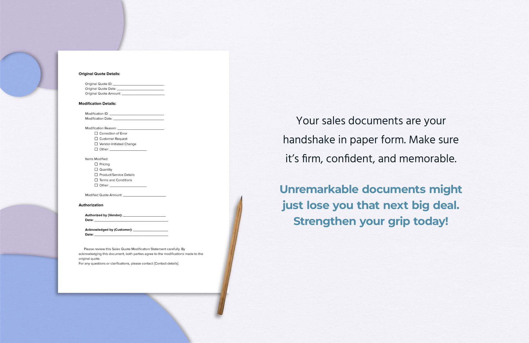 Sales Quote Modification Statement Template