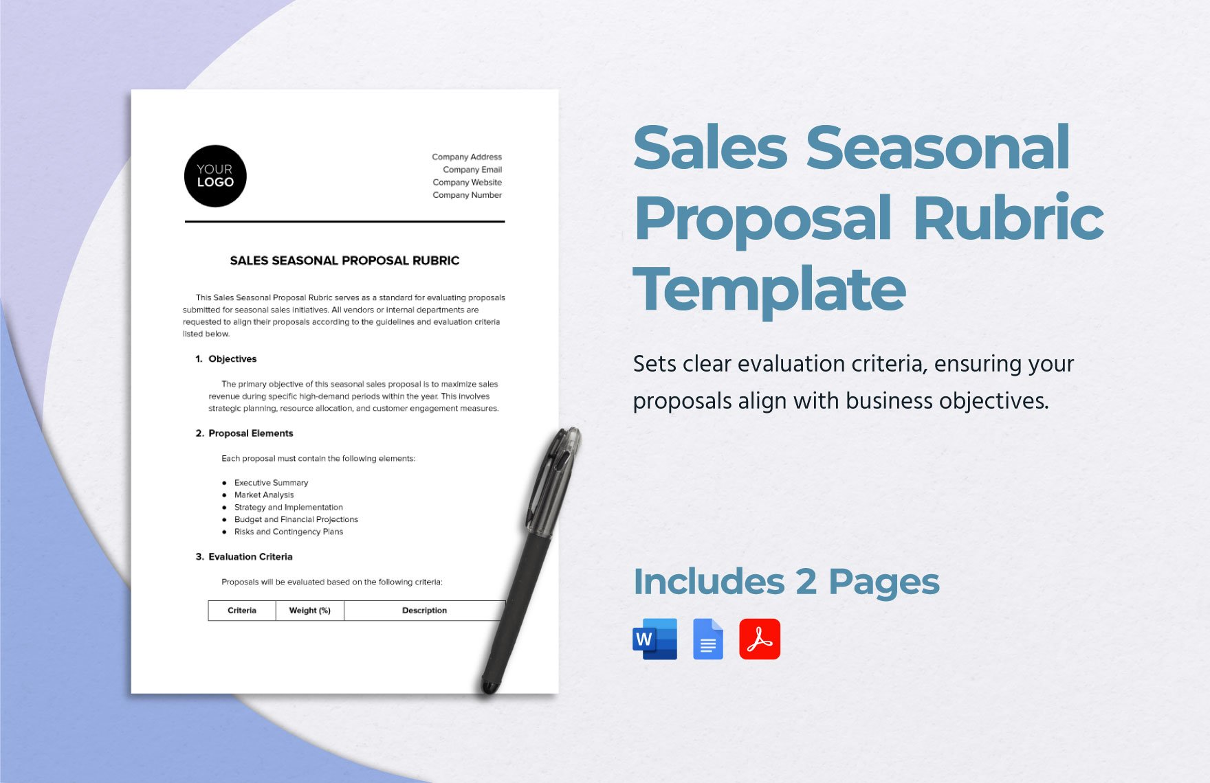 Sales Seasonal Proposal Rubric Template in Word, Google Docs, PDF