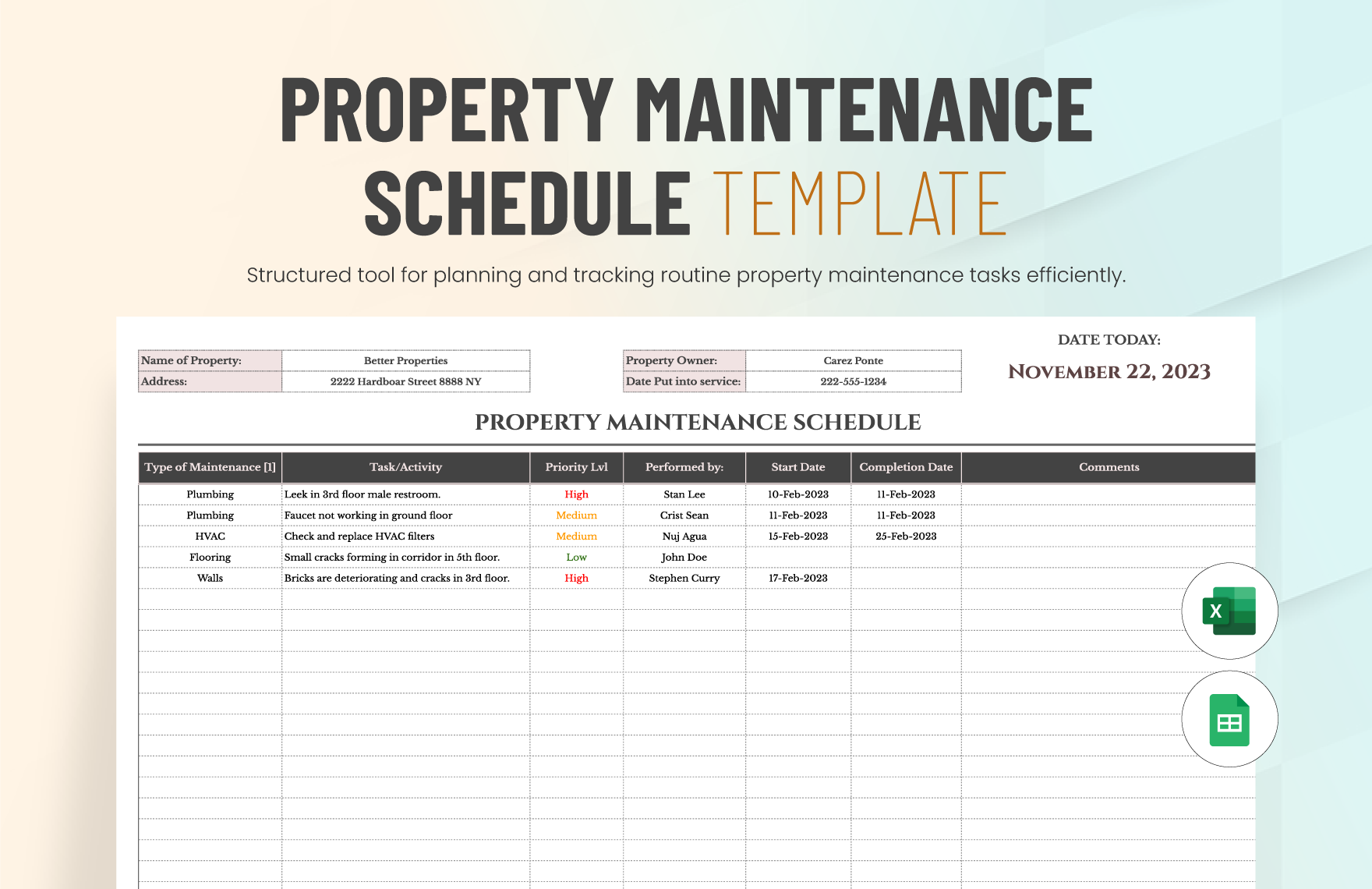Property Maintenance Schedule Template