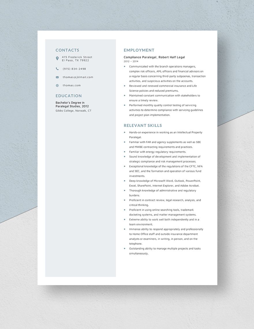 Compliance Paralegal Resume