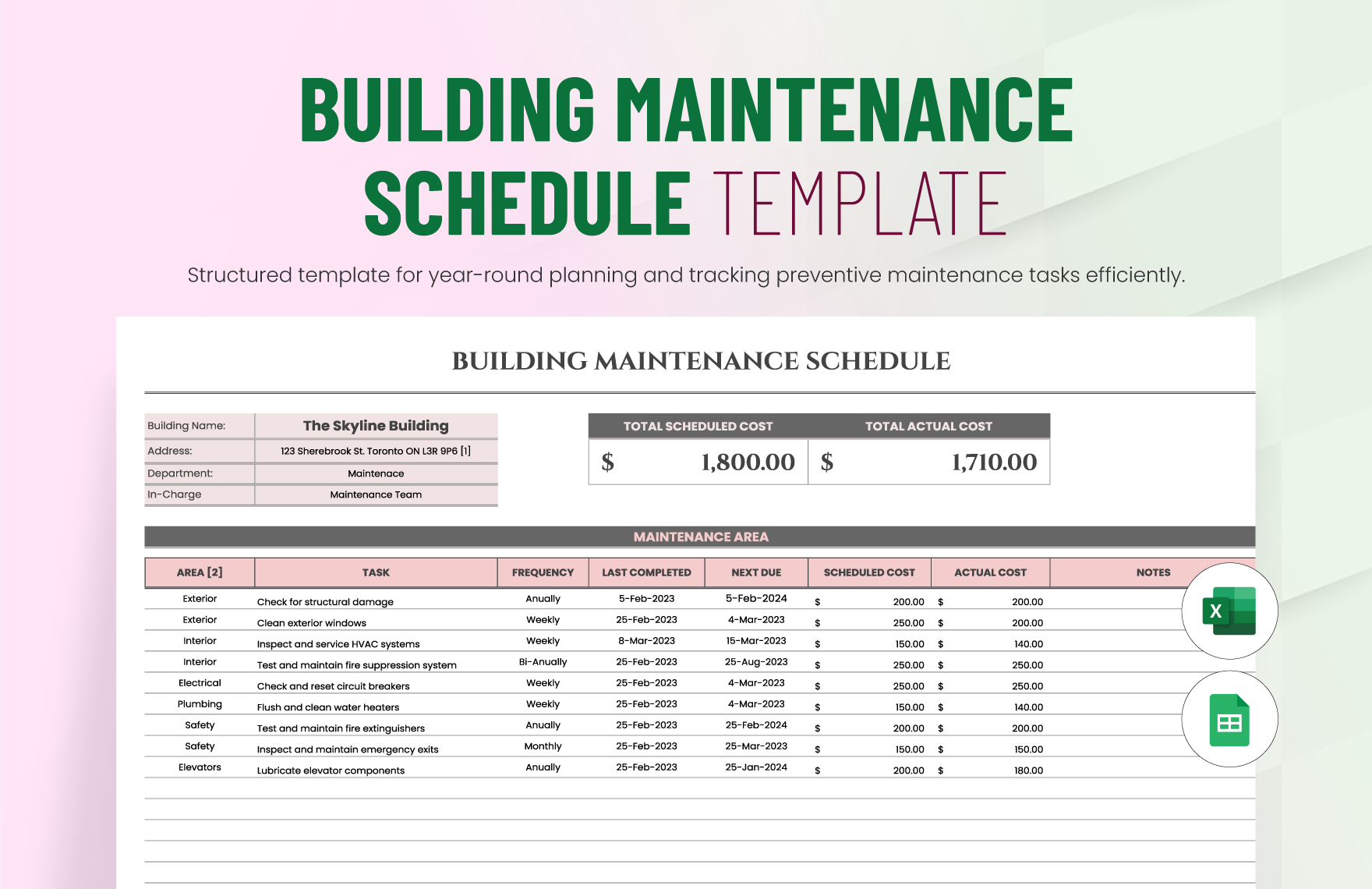 Editable Maintenance Schedule Templates In Excel To Download Editable Maintenance Schedule Templates In Excel To Download