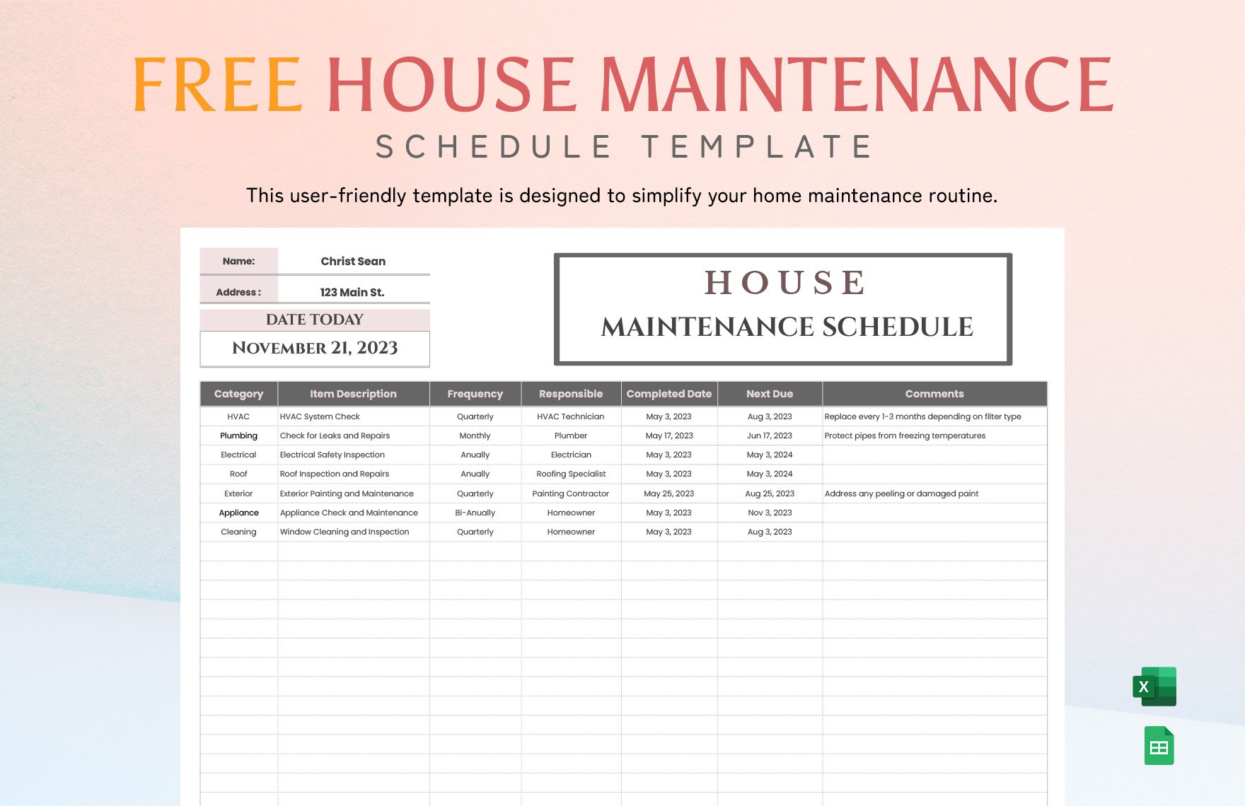 House Maintenance Schedule Template