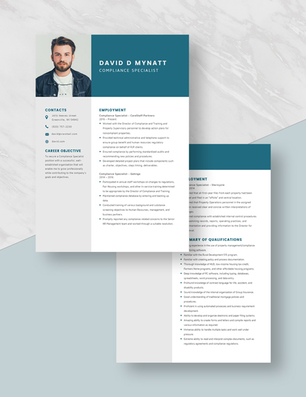 Compliance Specialist Resume Download