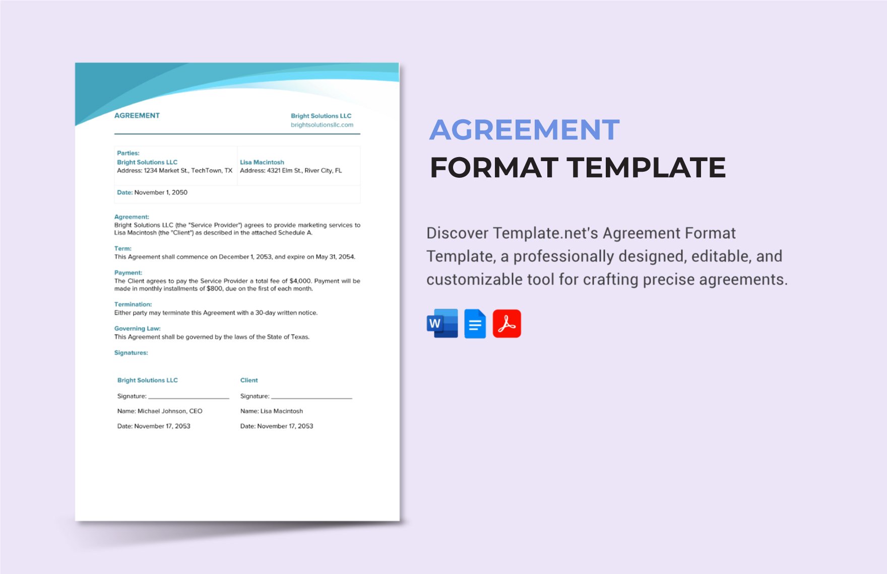 Free Agreement Format Template in Word, Google Docs, PDF