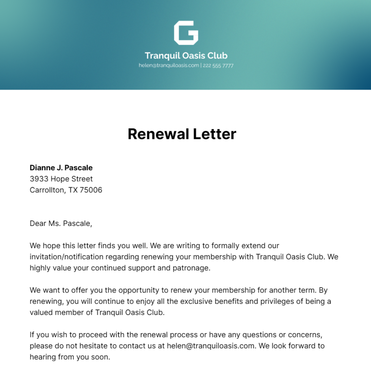 Renewal Letter   Template
