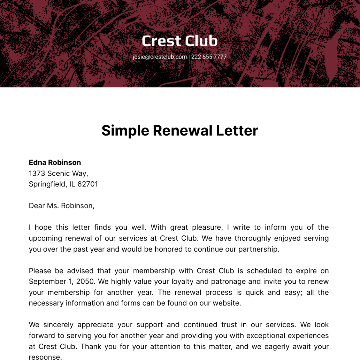 Simple Renewal Letter   Template