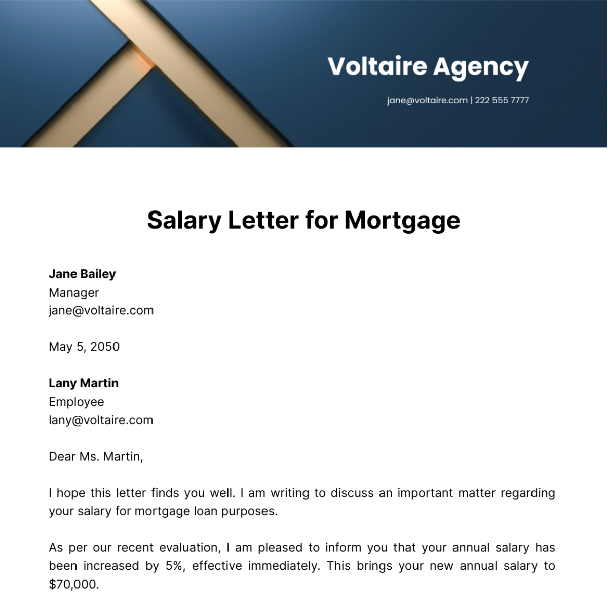 Free Salary Letter for Mortgage Template