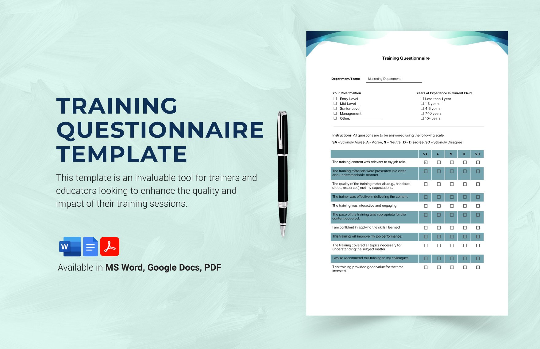 Free Training Questionnaire Template in Word, Google Docs, PDF
