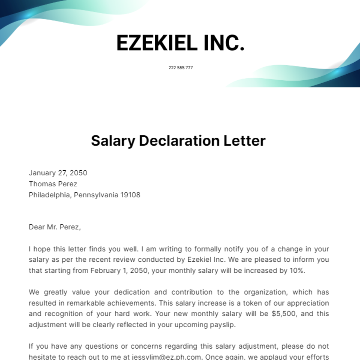 Salary Declaration Letter Template