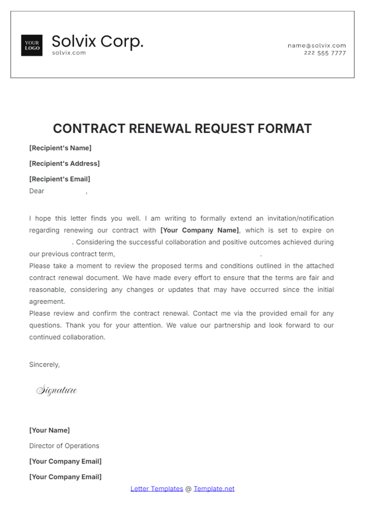 Contract Renewal Request Format Template