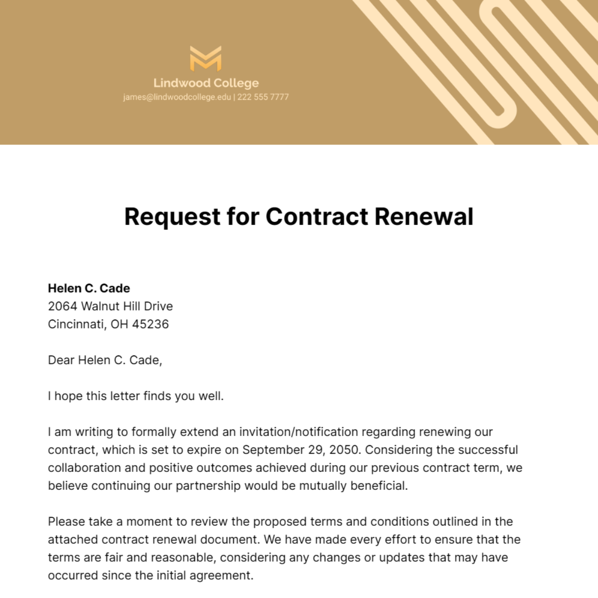 Request for Contract Renewal Letter  Template