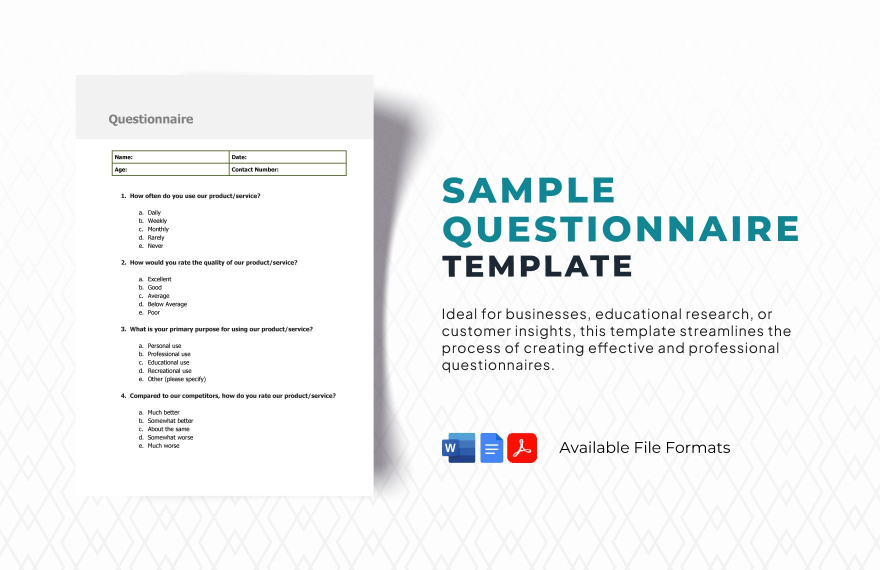 Free Sample Questionnaire Template in Word, Google Docs, PDF