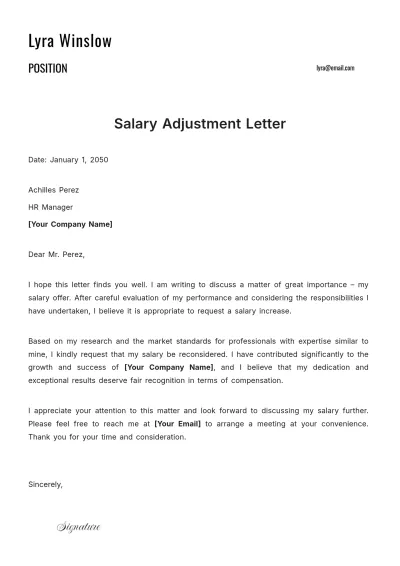 Free Salary Adjustment Letter Template to Edit Online