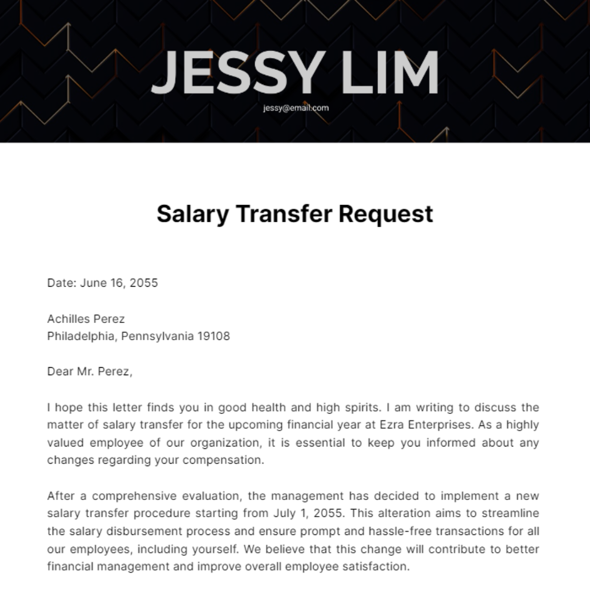 Free Salary Transfer Letter Template