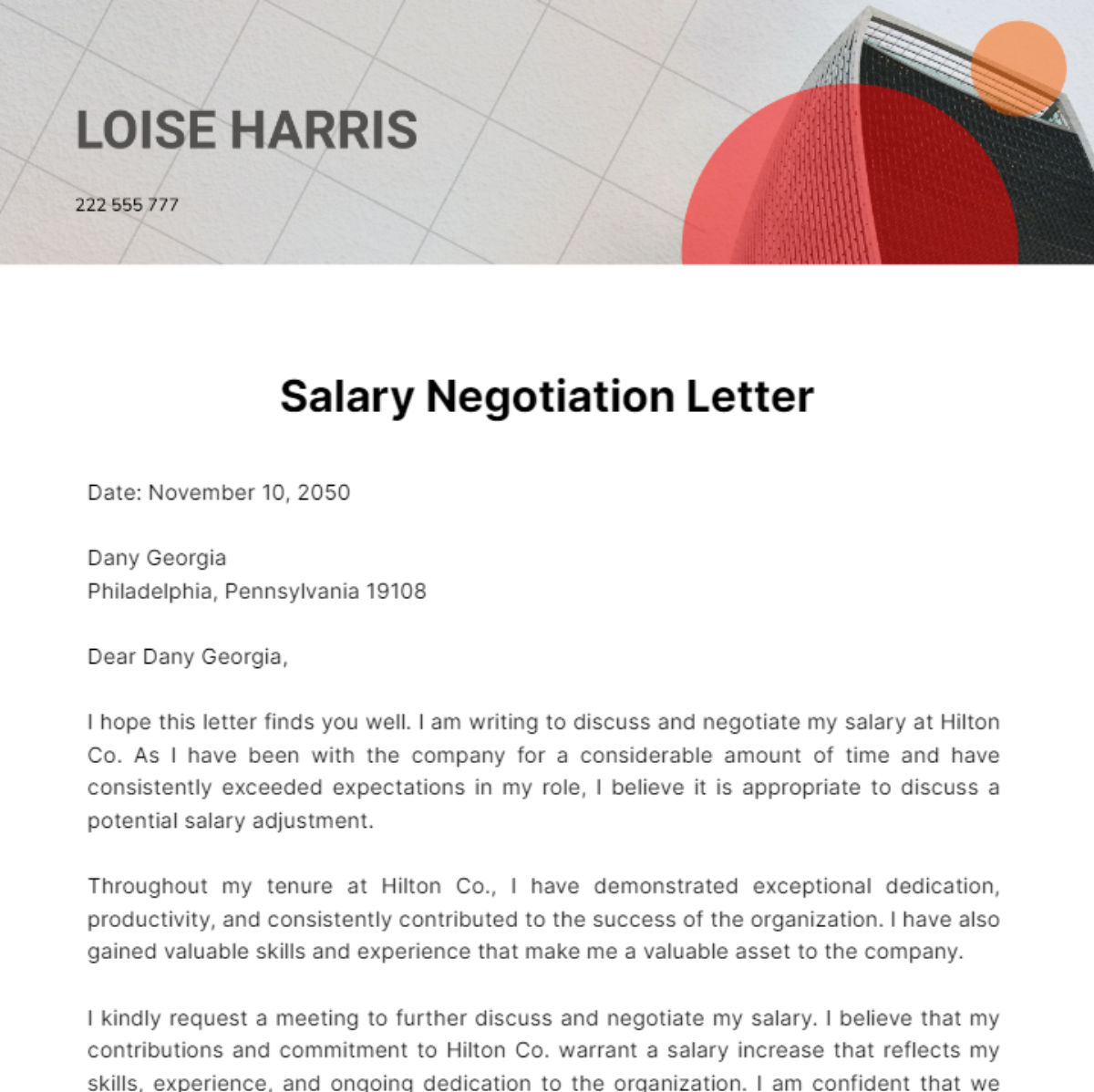 Free Salary Negotiation Letter After Job Offer Template
