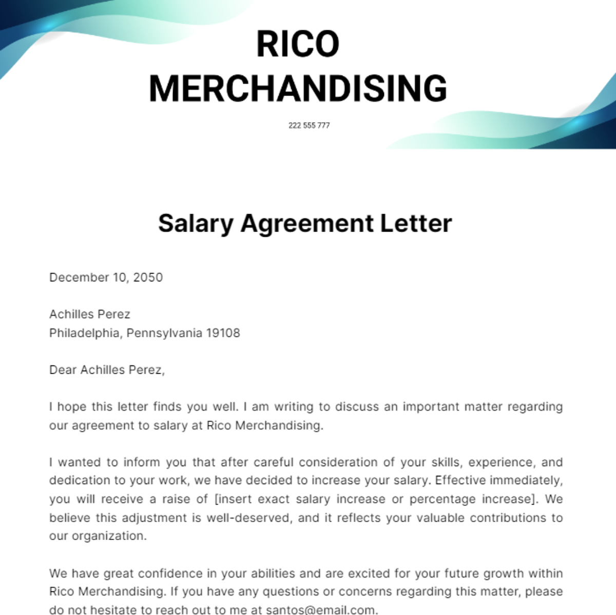 Salary Agreement Letter Template