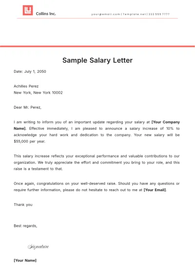 Free Sample Salary Letter Template to Edit Online