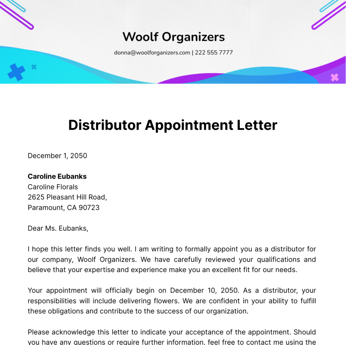 Distributor Appointment Letter Template
