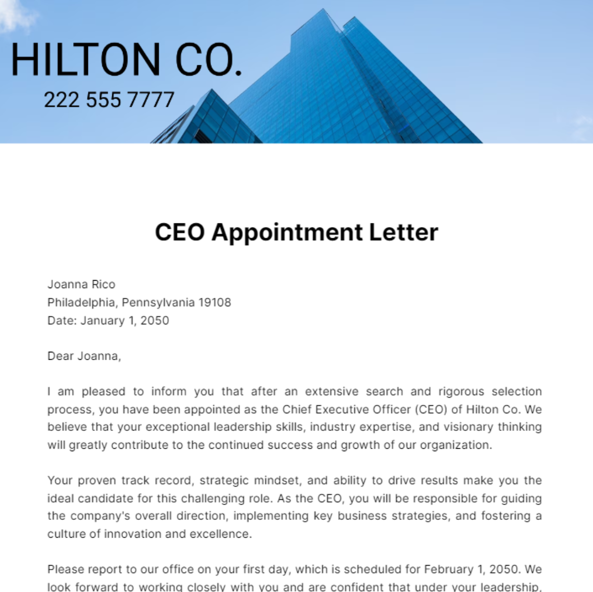 Free CEO Appointment Letter Template