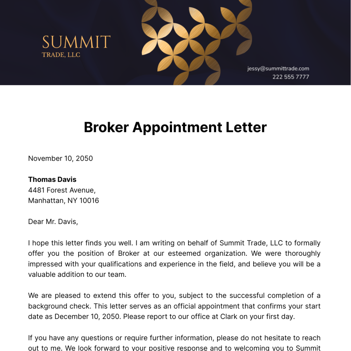 Broker Appointment Letter Template