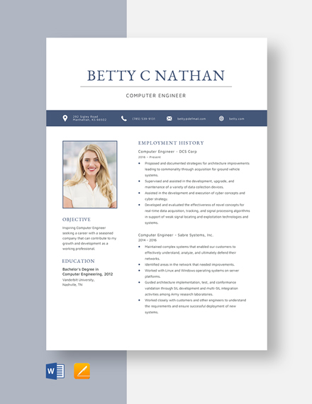 Computer Engineer Resume Template - Word, Apple Pages