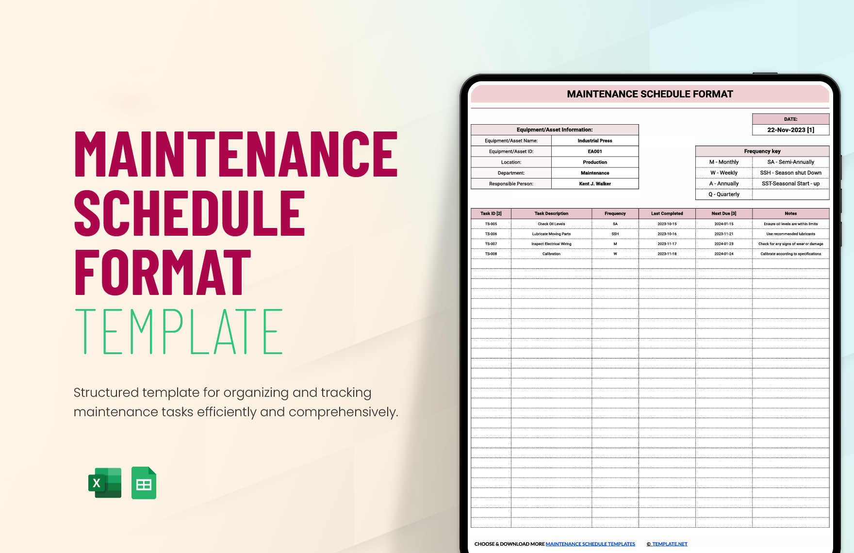 Free Maintenance Schedule Format Template in Excel, Google Sheets