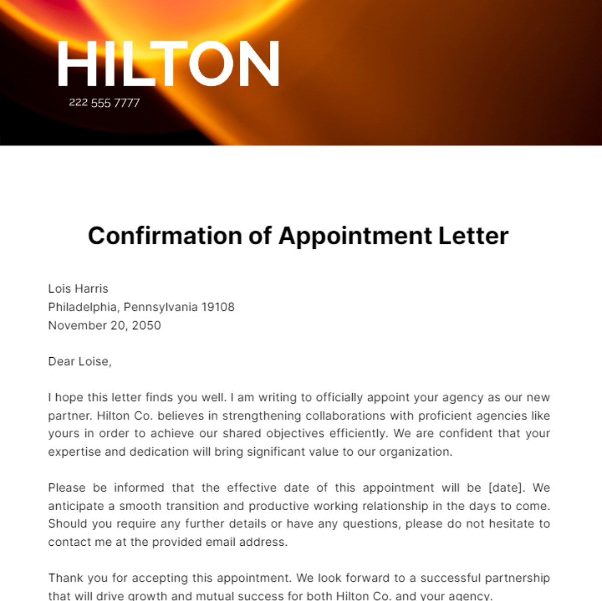 Free Agency Appointment Letter Template Edit Online & Download