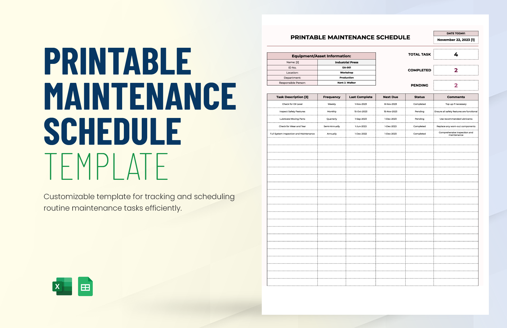 Printable Maintenance Schedule Template