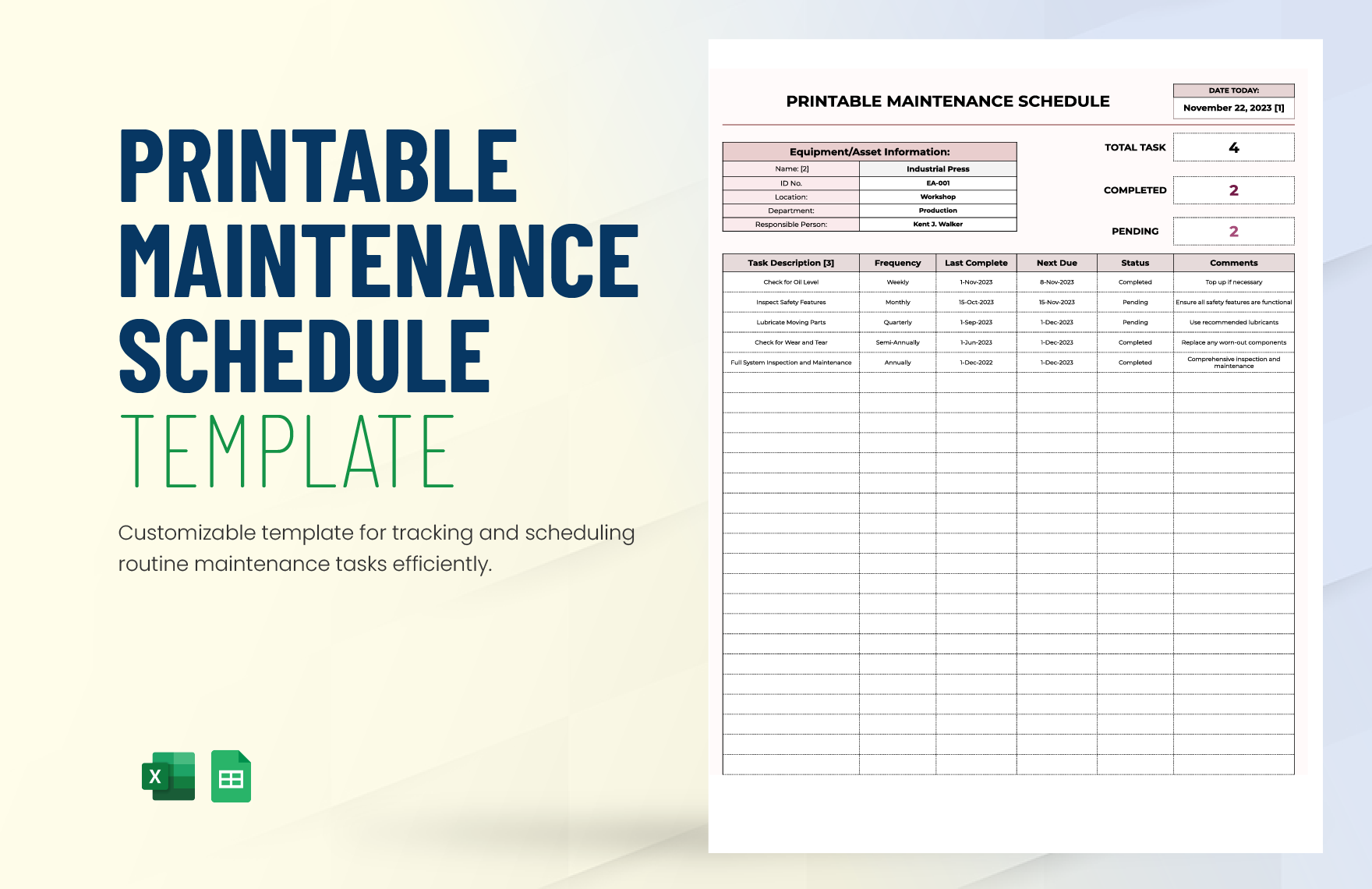 Maintenance Schedule Templates In Excel FREE Download Template