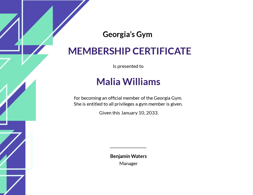 Gym Membership Certificate Template - Google Docs, Word
