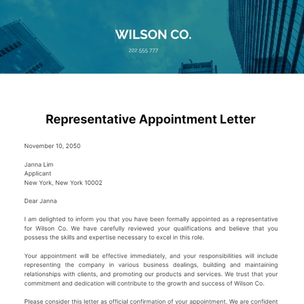 Free Representative Appointment Letter Template