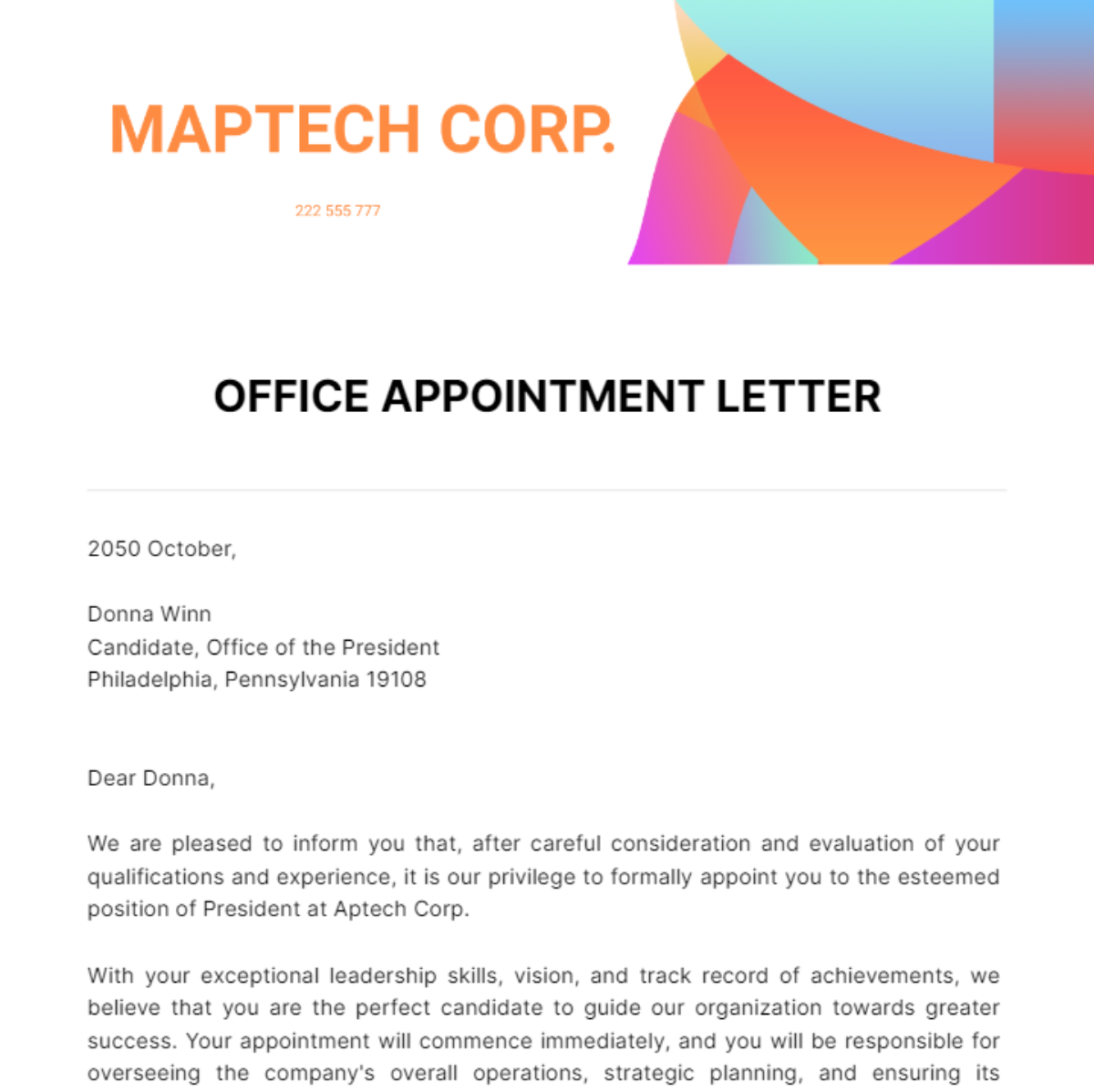 Official Appointment Letter Template