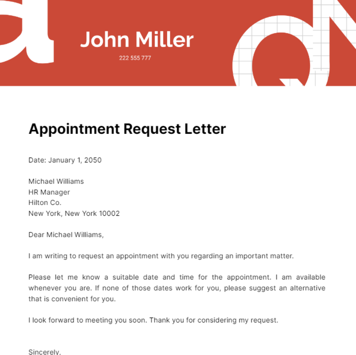 Free Appointment Request Letter Template