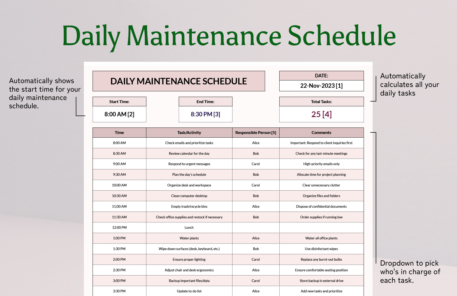 Daily Maintenance Schedule Template In Excel Google Sheets Download Daily Maintenance Schedule Template In Excel Google Sheets Download