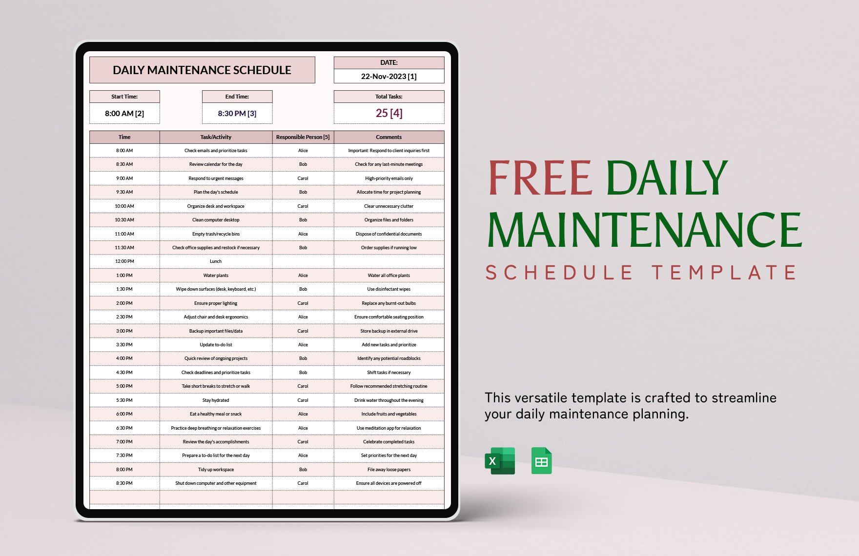 Daily Maintenance Schedule Template
