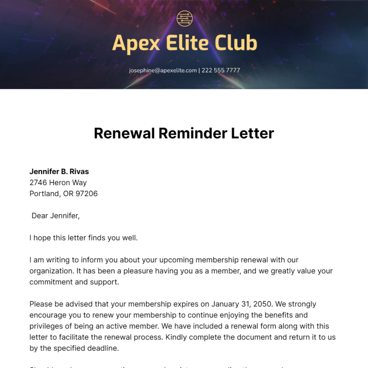 Renewal Reminder Letter   Template