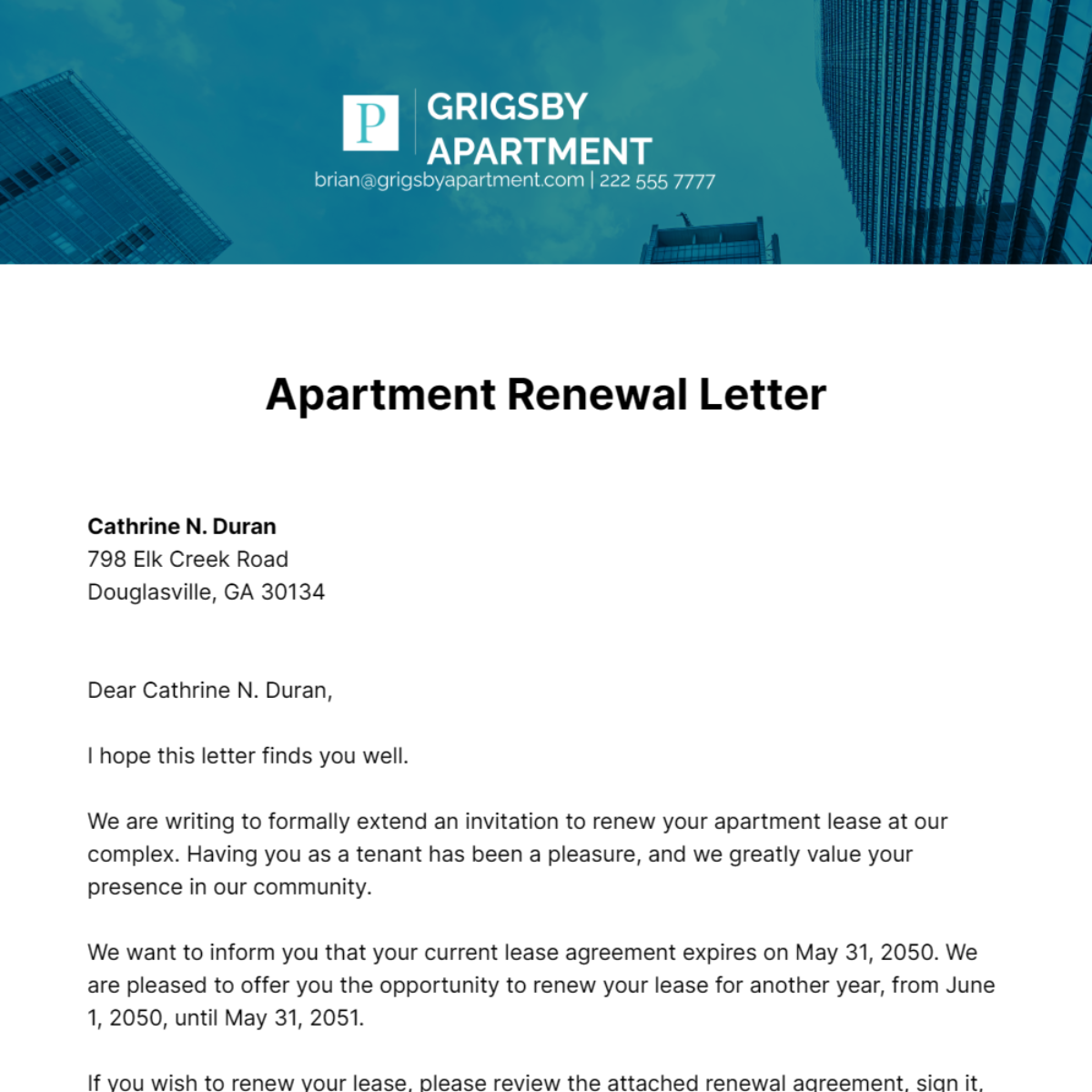 Apartment Renewal Letter  Template