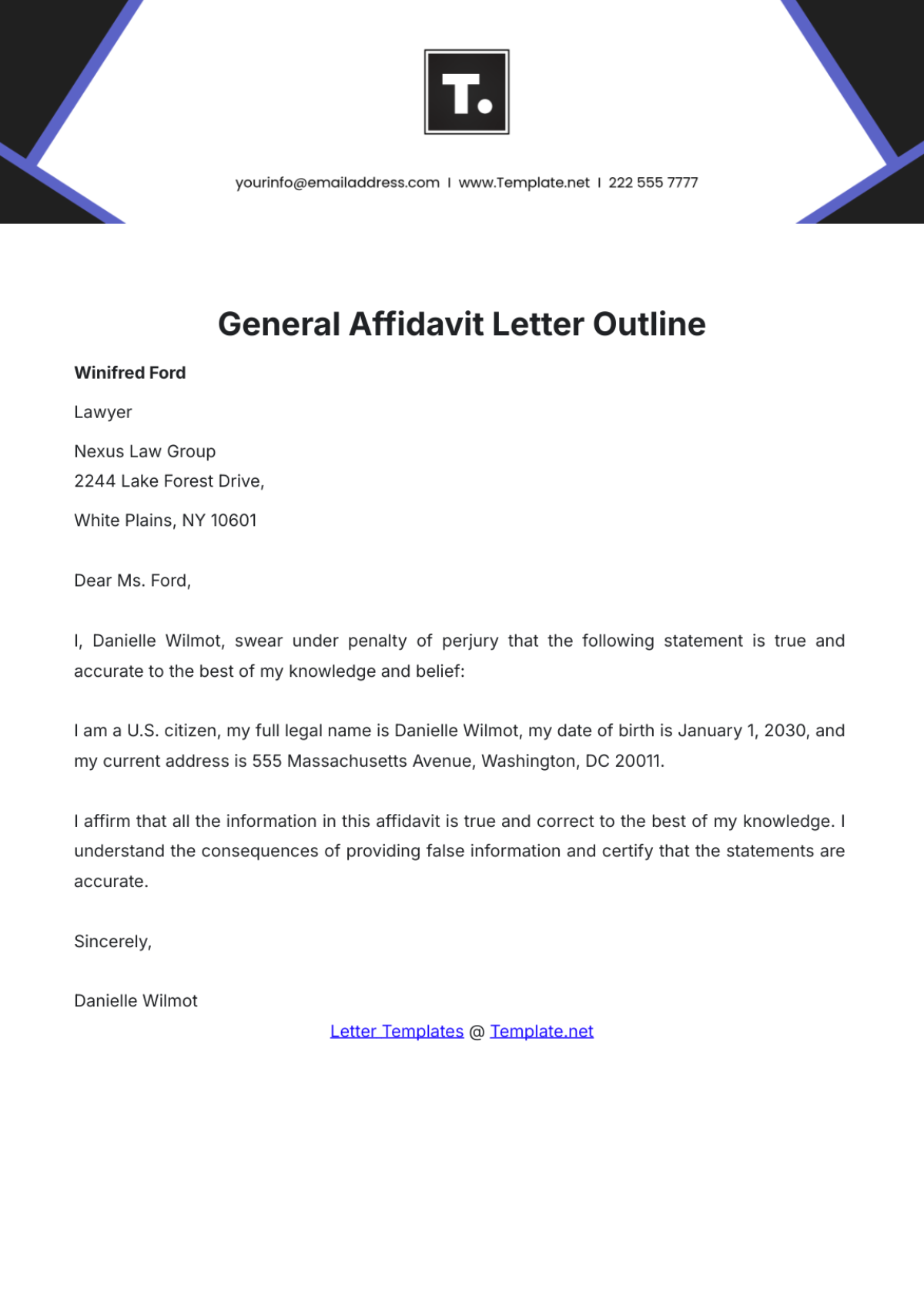 General Affidavit Letter Outline Template - Edit Online & Download