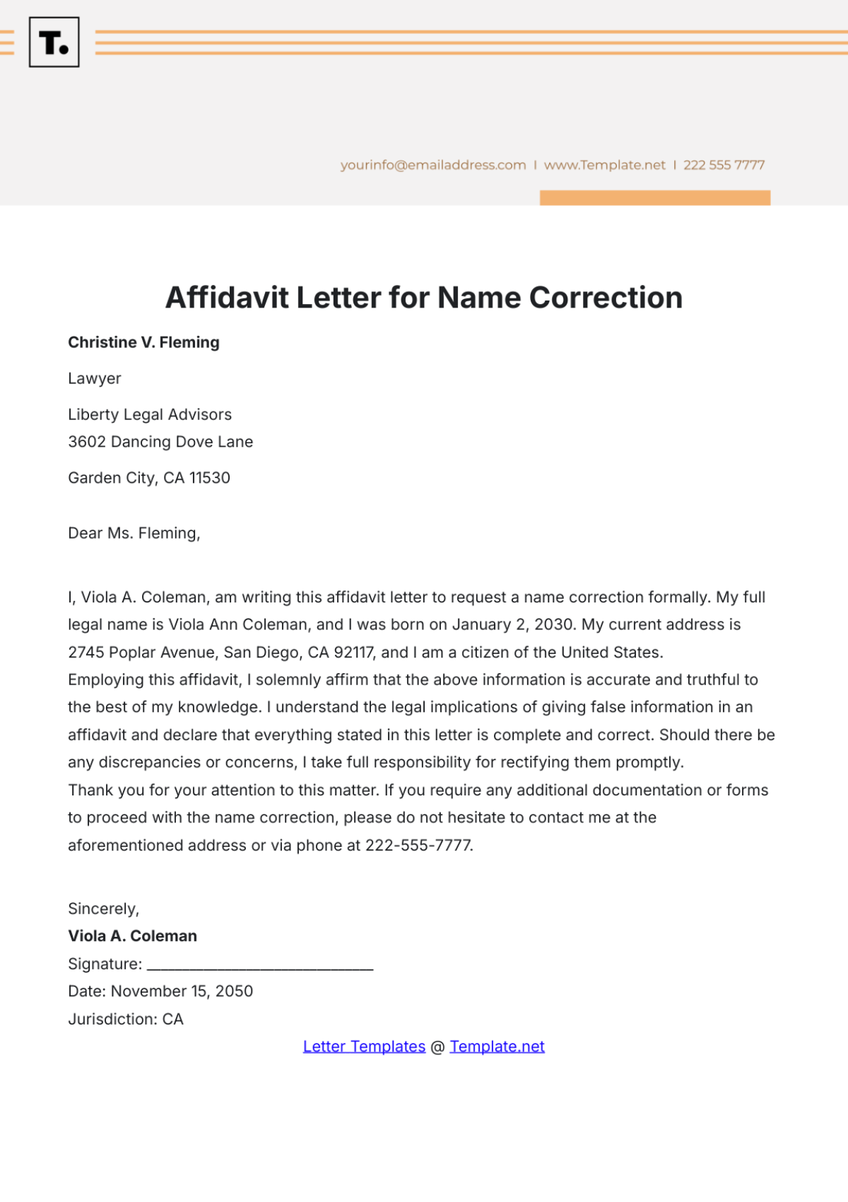 Affidavit Letter for Name Correction Template - Edit Online & Download