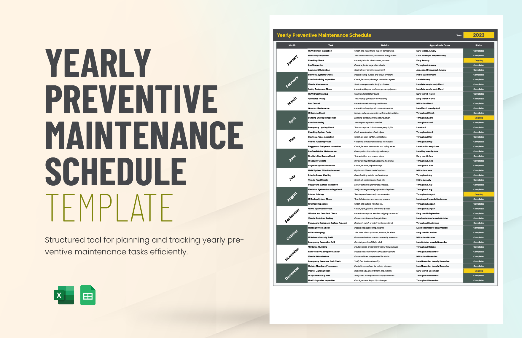Yearly Preventive Maintenance Schedule Template