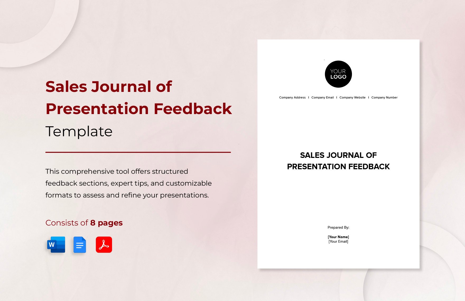 Sales Journal of Presentation Feedback Template