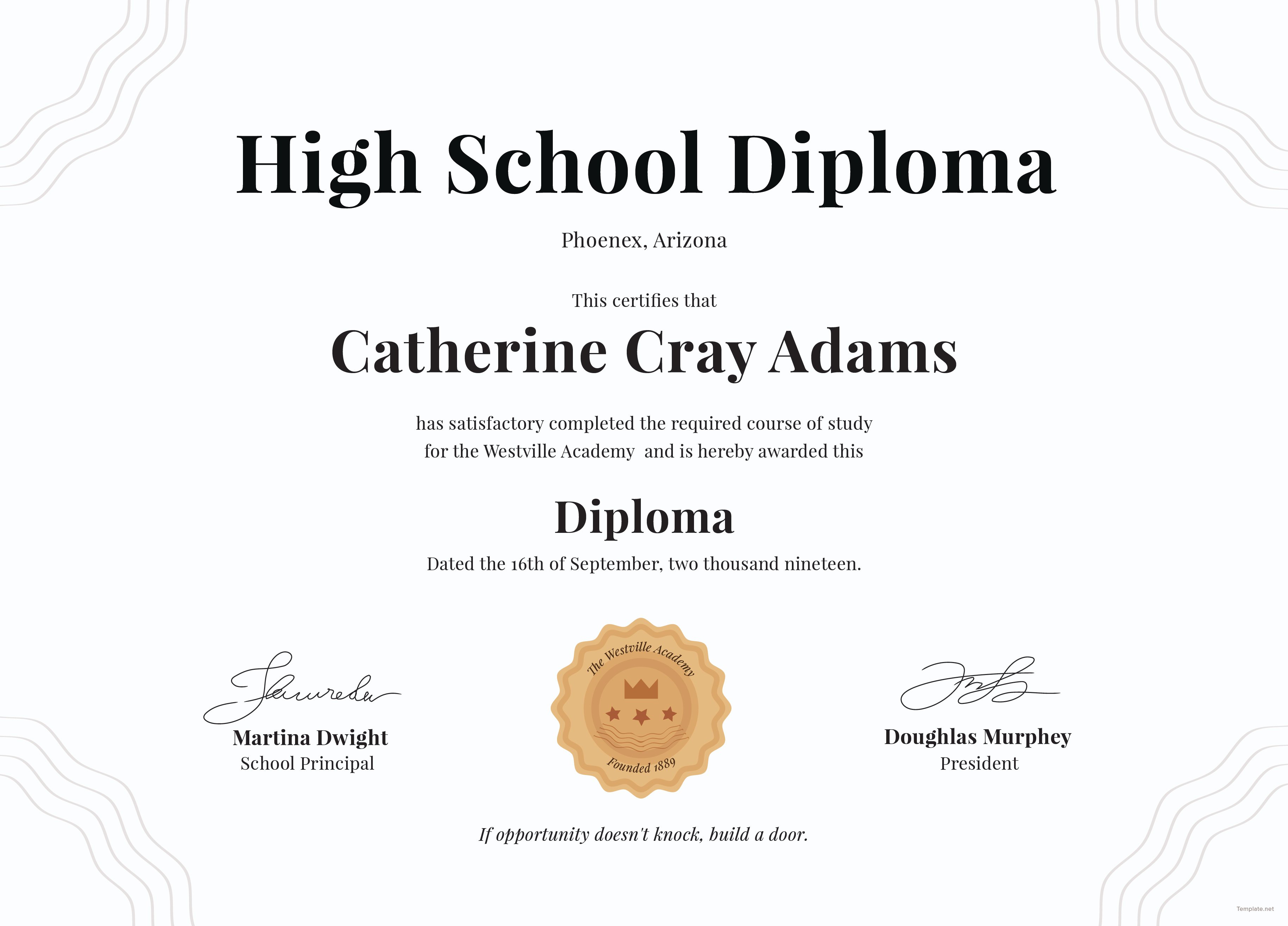 Free High School Diploma Certificate Template in Adobe