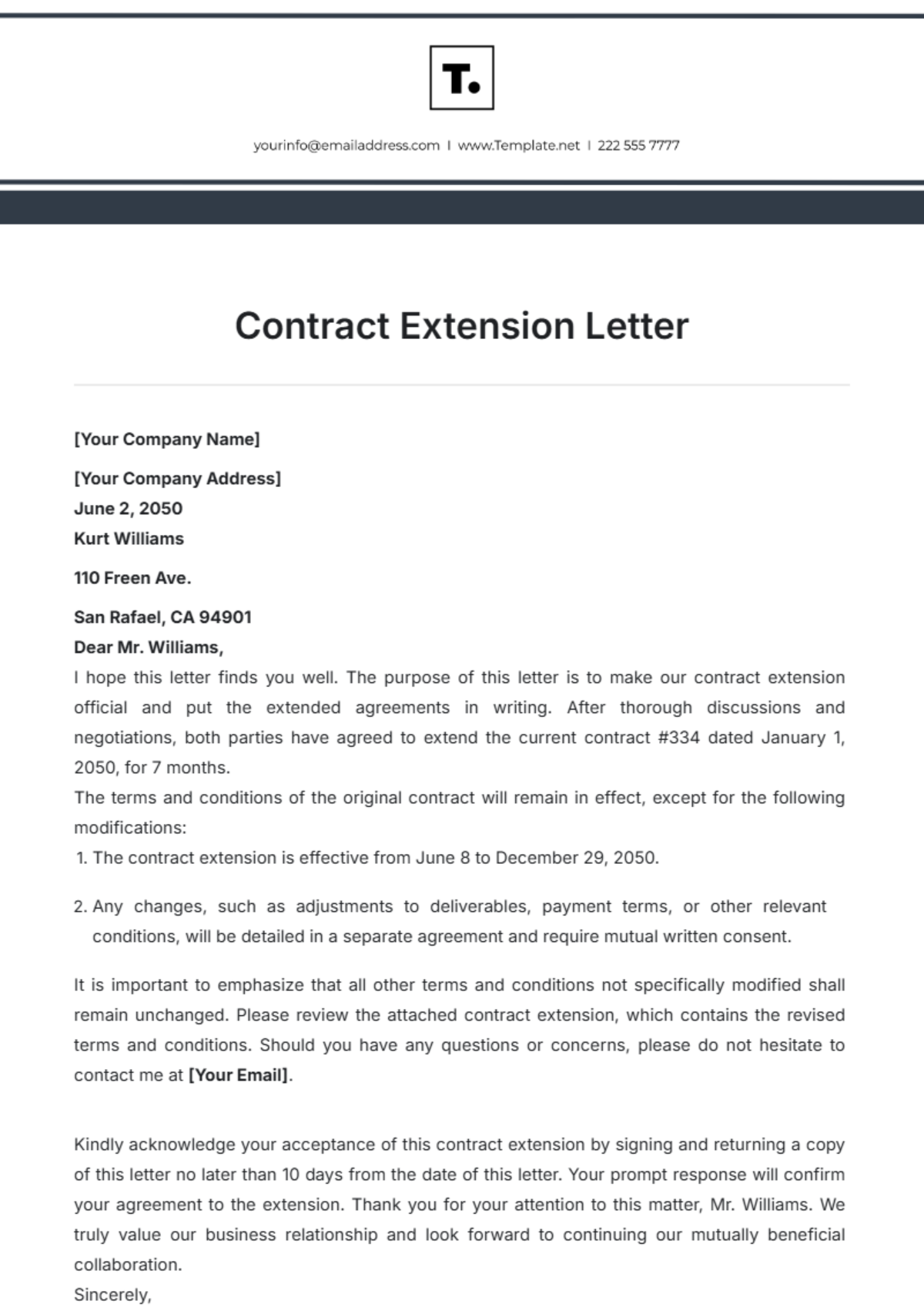 Contract Extension Letter Template - Edit Online & Download